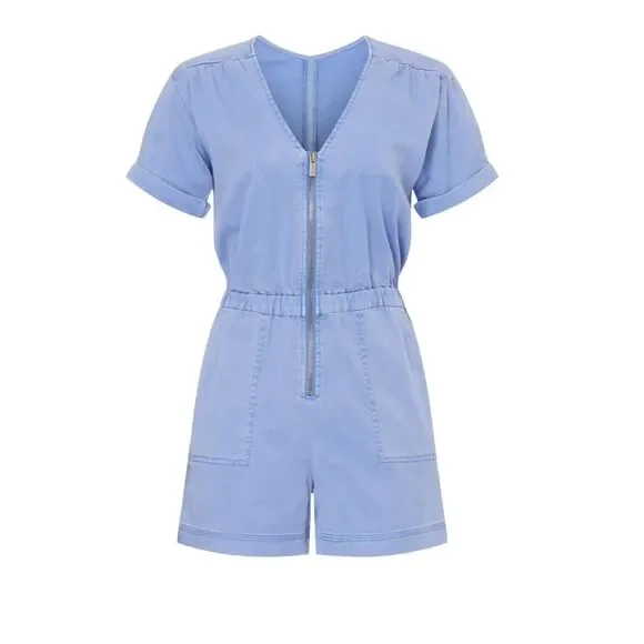 Splendid NWT Azure Blue Emerson Zip Front Casual Short Sleeve Utility Romper XS - Picture 1 of 16
